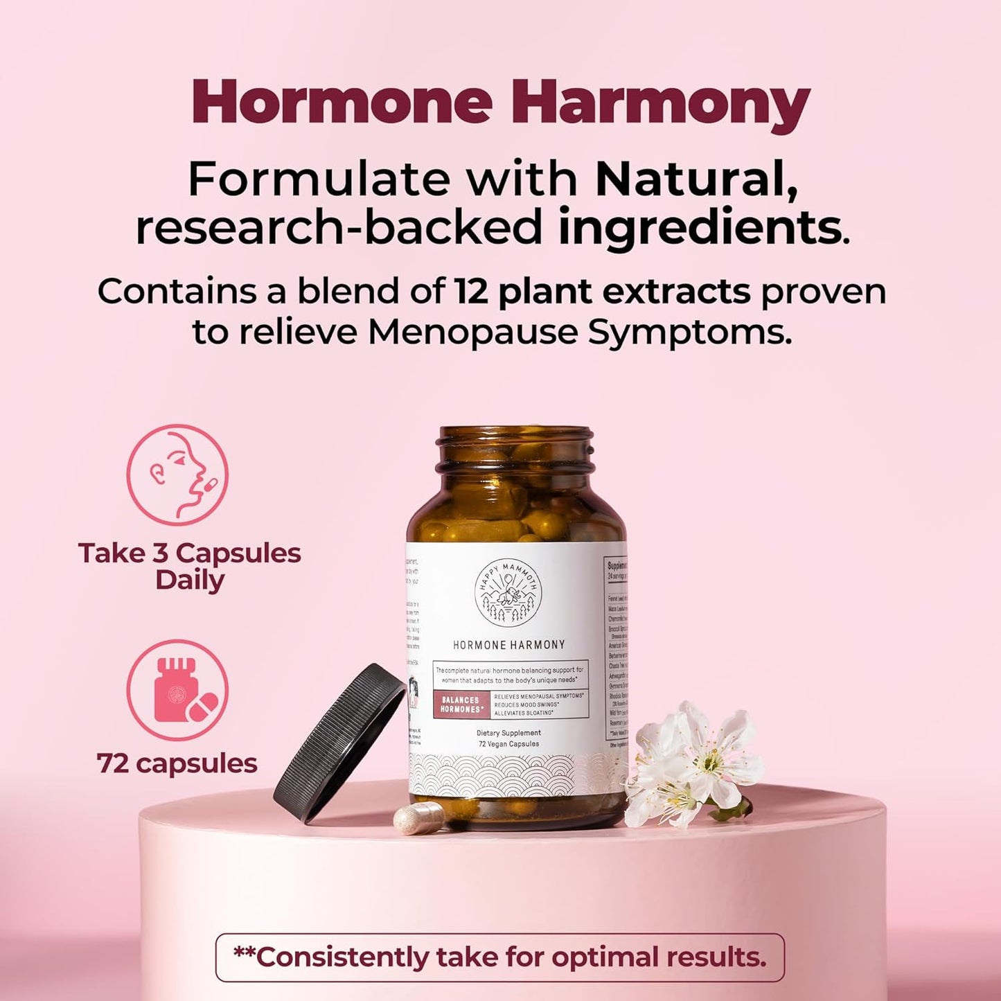 Happy Mammoth Hormone Harmony Natural Hormonal Support for Women, Relief for Menopause, Perimenopause, Healthy Hormonal Balance, Hot Flashes